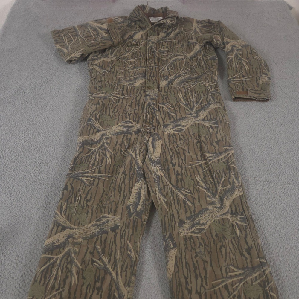 VINTAGE Columbia Coveralls Mens L Camo Tree Bark Insulated Hunting Jumpsuit 90s